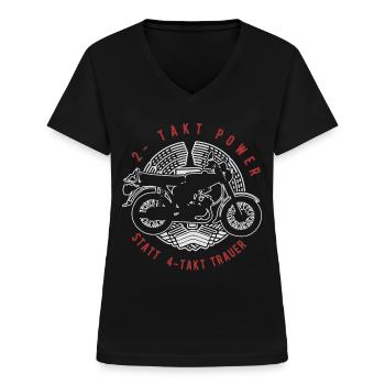 2 Takt Power, Simson, DDR Ost Moped S51 Geschenk - Frauen-T-Shirt mit V-Ausschnitt - Schwarz - Vorne - Lela (165cm)