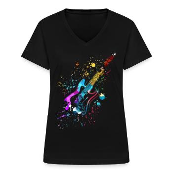 Electric guitar gift, guitar player in music band - Women's V-neck T-shirt - black - Front - Lela (165cm)