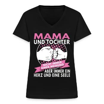 Mama und Tochter ein Herz und eine Seele - Frauen-T-Shirt mit V-Ausschnitt - Schwarz - Vorne - Lela (165cm)