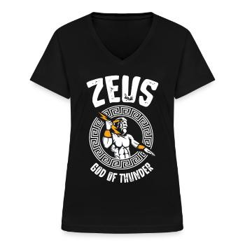 Zeus Gott of Thunder, Griechische Mythologie - Frauen-T-Shirt mit V-Ausschnitt - Schwarz - Vorne - Lela (165cm)