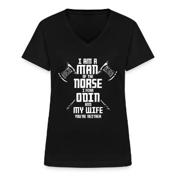 Wikinger Viking Spruch, Wikingeraxt, Valhalla - Frauen-T-Shirt mit V-Ausschnitt - Schwarz - Vorne - Lela (165cm)