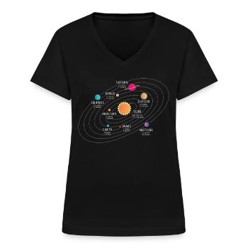 Sonnensystem, Planet, Planeten, Sonne, Erde - Frauen-T-Shirt mit V-Ausschnitt - Schwarz - Vorne - Lela (165cm)