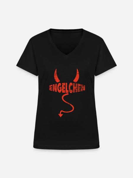 Engelchen Teufel Engel Teufelchen Hörner - Frauen-T-Shirt mit V-Ausschnitt - Schwarz