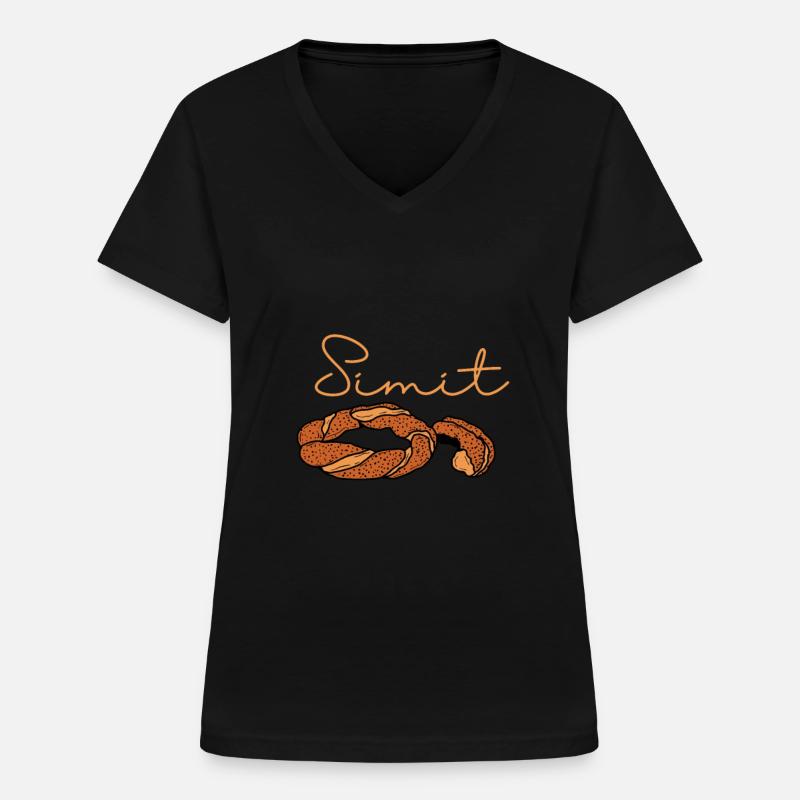 Sesamring Simit Gebäck Türkisch Arabisch - Frauen-T-Shirt mit V-Ausschnitt - Schwarz