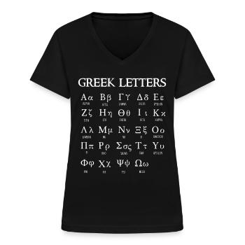 Griechische Buchstaben, Griechisches Alphabet - Frauen-T-Shirt mit V-Ausschnitt - Schwarz - Vorne - Lela (165cm)