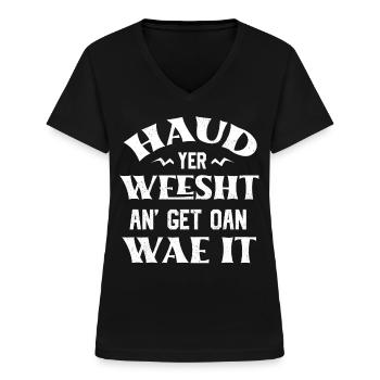 Scottish heritage, Scottish language - Women's V-neck T-shirt - black - Front - Lela (165cm)