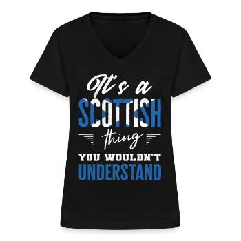 Scottish, Scottish Heritage, Scotland - Women's V-neck T-shirt - black - Front - Lela (165cm)