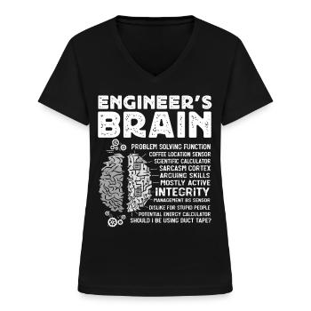Ingenieure Gehirn, Ingenieur - Frauen-T-Shirt mit V-Ausschnitt - Schwarz - Vorne - Lela (165cm)