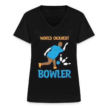 Bowling Bowlingkugel Bowlingbahn Strike - Frauen-T-Shirt mit V-Ausschnitt - Schwarz - Vorne - Lela (165cm)