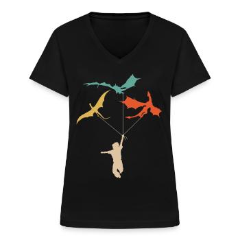 Lustiger Trendiger Kleiner Junge Mit Drachen - Frauen-T-Shirt mit V-Ausschnitt - Schwarz - Vorne - Lela (165cm)
