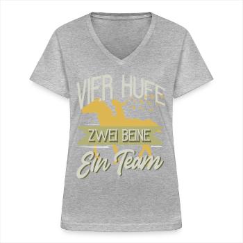 Cavalier, Équitation, Chevaux, Équitation, Port de voyage - T-shirt col V Femme - gris chiné - Devant - Lela (165cm)