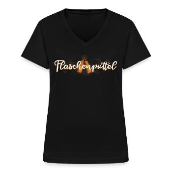 Bottled putt, beer, beer drinkers, brewers - Women's V-neck T-shirt - black - Front - Lela (165cm)