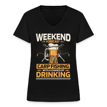 Pêche à la carpe et consommation d’alcool. - T-shirt col V Femme - noir - Devant - Lela (165cm)