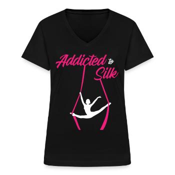 Luftsieger. Luftseide - Frauen-T-Shirt mit V-Ausschnitt - Schwarz - Vorne - Lela (165cm)