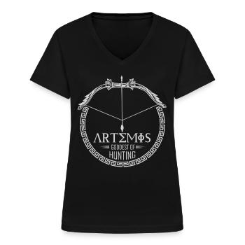 Artemis Gott, Griechischer Gott - Frauen-T-Shirt mit V-Ausschnitt - Schwarz - Vorne - Lela (165cm)