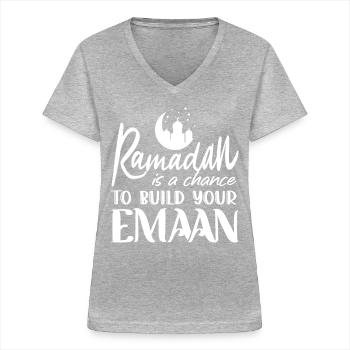 Célébration du Ramadan, fête musulmane - T-shirt col V Femme - gris chiné - Devant - Lela (165cm)
