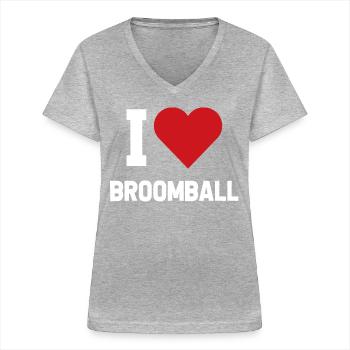 Broadway, musical, teaternørd - T-shirt med V-hals til damer - gråmeleret - Foran - Lela (165cm)