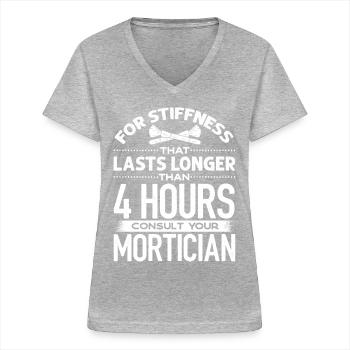 Gardiens de cadavres, pompes funèbres, salons funéraires - T-shirt col V Femme - gris chiné - Devant - Lela (165cm)