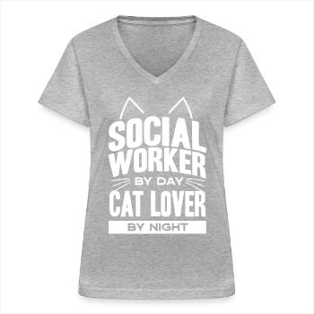 Travailleur social - T-shirt col V Femme - gris chiné - Devant - Lela (165cm)