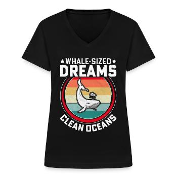 Whale-Sized Dreams Clean Oceans - Women's V-neck T-shirt - black - Front - Lela (165cm)