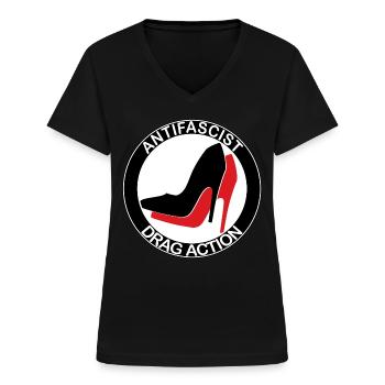 ANTIFASCIST DRAG ACTION - Women's V-neck T-shirt - black - Front - Lela (165cm)