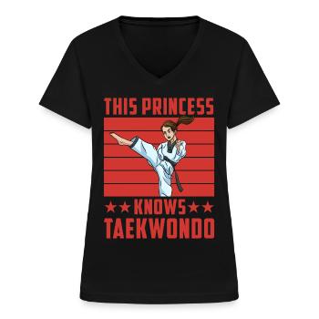 Cette princesse connaît le taekwondo - T-shirt col V Femme - noir - Devant - Lela (165cm)