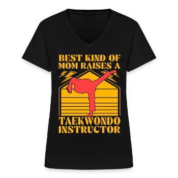 Le meilleur type de maman élève un instructeur de taekwondo - T-shirt col V Femme - noir - Devant - Lela (165cm)
