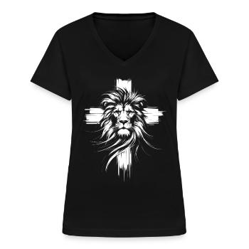 Gott Kirche Christliche Löwen Christen Löwe - Frauen-T-Shirt mit V-Ausschnitt - Schwarz - Vorne - Lela (165cm)