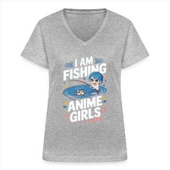 I Am Fishing Anime Girls - Women's V-neck T-shirt - sports grey - Front - Lela (165cm)