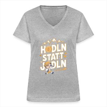Hodln instead of yodelling – Funny crypto-alpine design - Women's V-neck T-shirt - sports grey - Front - Lela (165cm)