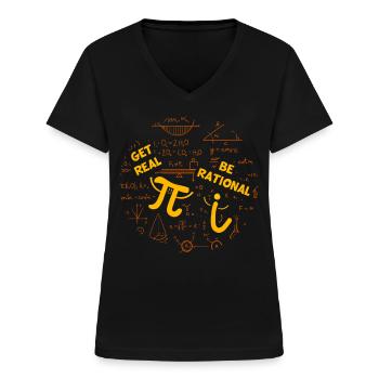 Humour mathématique – Pi vs. nombre imaginaire - T-shirt col V Femme - noir - Devant - Lela (165cm)
