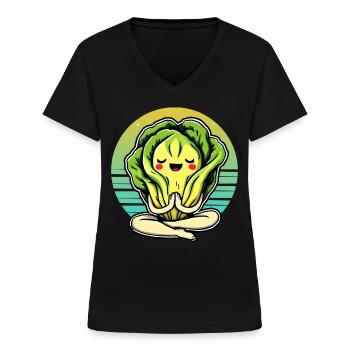 Lettuce Romaine Calm – Funny Salad - Women's V-neck T-shirt - black - Front - Lela (165cm)