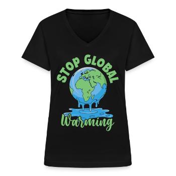 Stop Global Warming - Women's V-neck T-shirt - black - Front - Lela (165cm)