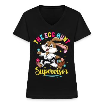 Der Supervisor der Eiersuche - Frauen-T-Shirt mit V-Ausschnitt - Schwarz - Vorne - Lela (165cm)