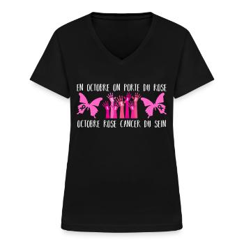 Octobre rose solidarité cancer du sein cadeau - T-shirt col V Femme - noir - Devant - Lela (165cm)