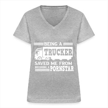 Chauffeur de camion Automobilistes Véhicules à moteur - T-shirt col V Femme - gris chiné - Devant - Lela (165cm)