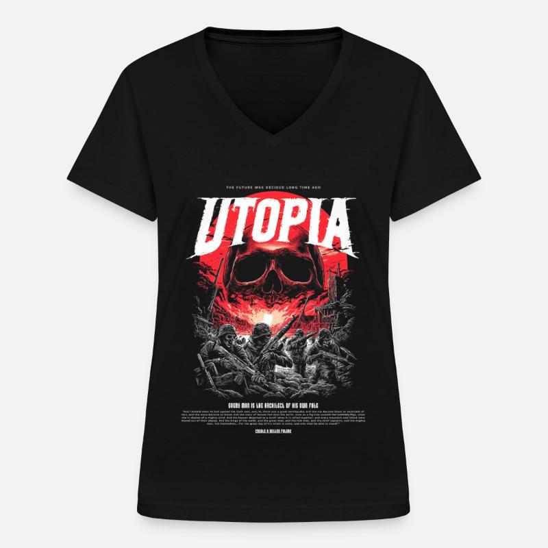 Utopia Skull Fire Red - Women's V-neck T-shirt - black