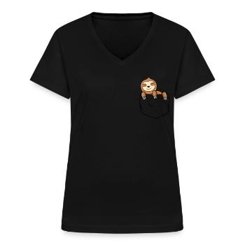 Lustige Faultier in Ihrer Tasche - Frauen-T-Shirt mit V-Ausschnitt - Schwarz - Vorne - Lela (165cm)
