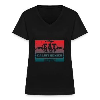 Calisthenics - Frauen-T-Shirt mit V-Ausschnitt - Schwarz - Vorne - Lela (165cm)