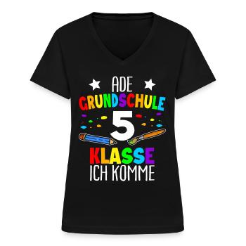 5. Klasse | Grundschule Abschluss 2022 T-Shirt - Frauen-T-Shirt mit V-Ausschnitt - Schwarz - Vorne - Lela (165cm)