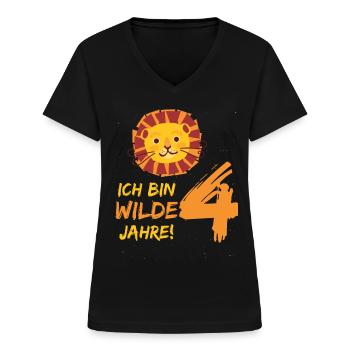 Ich bin wilde 4 Jahre! 4. Geburtstag Löwe 4 Jahre - Frauen-T-Shirt mit V-Ausschnitt - Schwarz - Vorne - Lela (165cm)