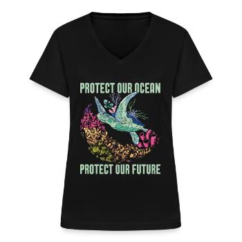 Marine Biology Protect Our Ocean Loves Marine Life - Frauen-T-Shirt mit V-Ausschnitt - Schwarz - Vorne - Lela (165cm)