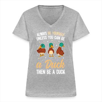 Funny & Cute Duck Design - Ducks - Women's V-neck T-shirt - sports grey - Front - Lela (165cm)