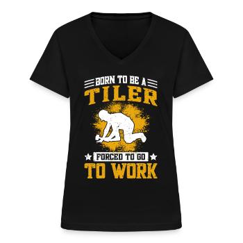Funny tiling & tiling - Women's V-neck T-shirt - black - Front - Lela (165cm)