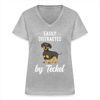 Cute Dachshund Mom - Women's V-neck T-shirt - sports grey - Front - Lela (165cm)