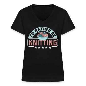 Handarbeit Stricken lustiger Strick Spruch - Frauen-T-Shirt mit V-Ausschnitt - Schwarz - Vorne - Lela (165cm)