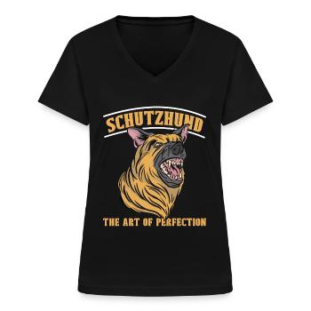 Berger allemand Schutzhund L’art d’aimer le chien - T-shirt col V Femme - noir - Devant - Lela (165cm)