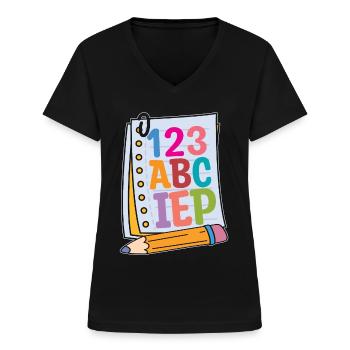 IEP 123 ABC IEP Autism Awareness Sped Teacher - Frauen-T-Shirt mit V-Ausschnitt - Schwarz - Vorne - Lela (165cm)