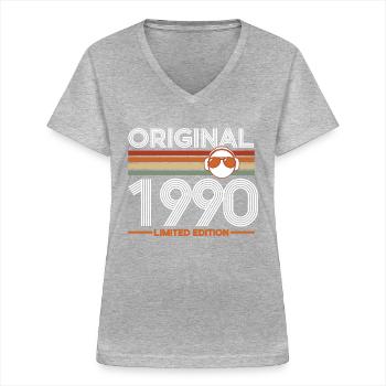 1990 - Women's V-neck T-shirt - sports grey - Front - Lela (165cm)