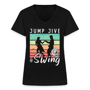 Swing Dance Jump Jive & Retro Dancing Swing Dancer - Women's V-neck T-shirt - black - Front - Lela (165cm)